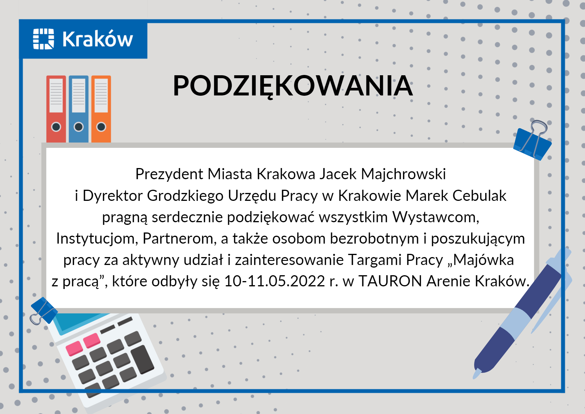 podziękowania za udział w targach pracy i przedsiębiorczości