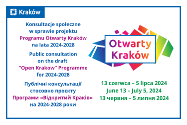 Obrazek dla: Konsultacje społeczne Programu Otwarty Kraków na lata 2024-2028